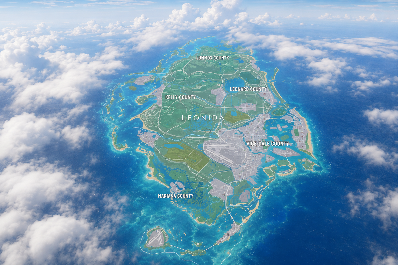 GTA 6 : la carte complète fuite avec cinq comtés et de nouvelles îles